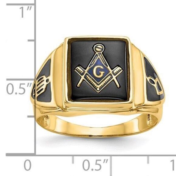 10k Men's Polished, Antiqued and Textured Onyx Masonic Ring - Picture 8 of 9